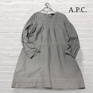 A.P.C. アーペーセー　 ワンピース　ミニワンピ　チュニック　ギンガムチェック　 長袖　ギャザー　シャーリング　サイズS 美品