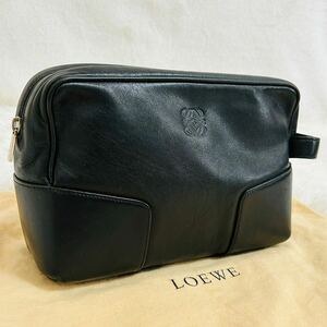 1円 美品 ロエベ LOEWE クラッチバッグ セカンドバッグ ポーチ レザー アナグラム ハンドバッグ サコッシュ ボディバッグ ブラック 黒