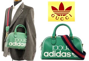 45万新品◆グッチ GUCCI×adidas コラボロゴ 2wayショルダーミニボストンダッフルバッグ グリーン緑 1円