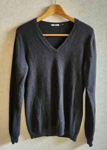 ◆送料込◆UNIQLO◆ユニクロ　Vネック　カシミヤセーター　カシミア　黒　サイズタグなし◆USED古着