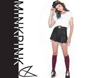 ★新品★[MINK PINK/ミンクピンク]SPORT LUXE PU SHORTS フェイク レザー パンツ ショーパン 短パン フリル 黒 大きいサイズ (size XS)