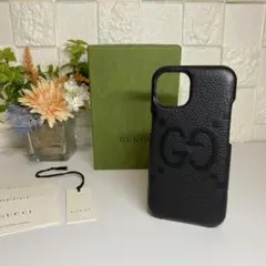 保管品 GUCCI iPhone15/15pro ケース 黒 ジャンボGG