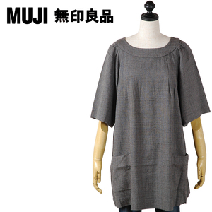 227-35◆MUJI/無地良品 ウール チュニック ワンピース グレー Ｍ－Ｌ 中古 ★可愛い前ポケット ウール素材で暖かい