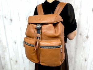 未使用展示品 COACH コーチ バックパック リュックサック バッグ レザー 茶 A4収納可 メンズ 76058Y