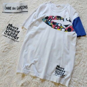 COMME des GARCONS コムデギャルソン Merry Happy Crazy Colour クレイジーパターン リップ 唇 キスマーク プリント 半袖 Tシャツ AD2010