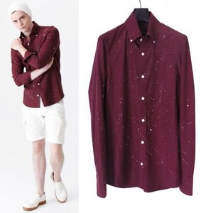 定価3.2万 AKM PAINT B.D SHIRT BURGUNDY L ボタンダウン ペイント 長袖シャツ ペンキ加工 バーガンディー ※レターパック発送可