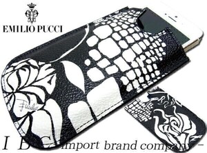 ★EMILIO PUCCI★エミリオプッチiPhone4.4Sスマホケース★ブラック黒×ホワイト白【本物保証】イタカジ★芸能人御用達★ハイファッション★