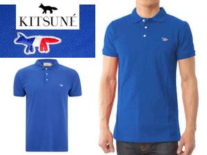 ● MAISON KITSUNE ポロシャツ S ブルー 半袖 TRICOLOR PATCH POLO コットン 新品 メゾンキツネ コットン サイドスリット Royal Blue