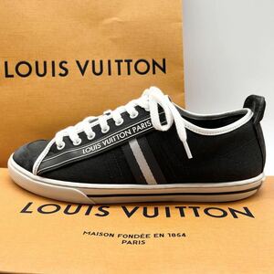 1円 LOUIS VUITTON ルイヴィトン 【王者の風格】 メンズ スニーカー 靴 ロゴ サイドライン キャンバス レザー ブラック 黒 5 1/2 25cm相当