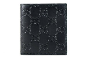 【新品同様・未使用】GUCCI グッチ GG シマ ブラックレザー 二つ折り財布 ブランドウォレット【HA51】