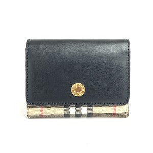 良好◆BURBERRY LONDON バーバリーロンドン 三つ折り財布◆8057976 A1189 ブラック レザー×PVC ランカスター ノバチェック レディース