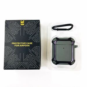 【未使用】 【KMMIN】 Air Pods対応 ケース（グレー）カラビナ付き 衝撃吸収 TPU LED可視 ワイヤレス充電 イヤホンケース