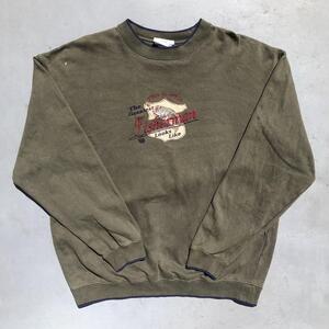 海外 USA 古着 一点物 入手困難 卸 グッドデザイン M&C Sport 90s Fisherman 刺繍ロゴ ビンテージ スウェット トレーナー XLサイズ カーキ