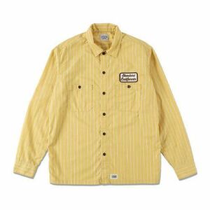 送料無料 スタンダードカリフォルニア T/C STRIPE WORK SHIRT yellow XL ステッカー付き Standard California ワークシャツ長袖シャツ