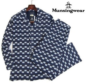 K木11610新品▼ マンシングウエア パジャマ 【 M 】 上下セット 長袖長パンツ（前開きあり） munsingwear 紺系