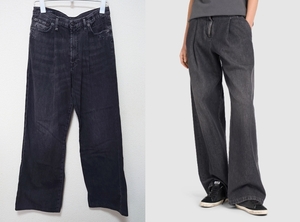 定価10万位 アパルトモン取扱 R13 アールサーティーン DAMON PLEATED WIDE LEG DENIM プリーツ ワイド ブラック デニム パンツ 25ジーンズ