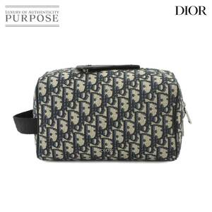 新品同様 クリスチャン ディオール Christian Dior オブリーク ランゴ ポーチ キャンバス レザー ネイビー ブラック 90225511