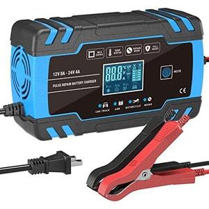 AUTOWHD 12Vと24V用鉛蓄バッテリー充電器 全自動バッテリーチャージャー 修復充電機 パルス充電 1.5A/4A/8A充電電流 トリクル充電 3-150Ah