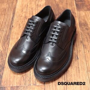 DSQUARED2/42(27-27.5cm)/レザー シューズ LUM0074 厚底ソール イタリア製 上品 モード プレッピー 新品/黒/ブラック/id299/