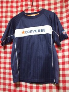 ☆converseコンバース　速乾Tシャツ　半袖　ストライプポリ100%?　１６０（メンズSS）　中古　染み有り＠オールスター