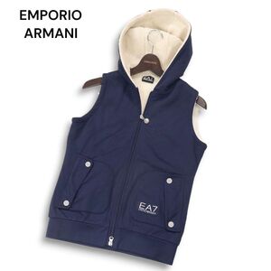 EMPORIO ARMANI エンポリオ アルマーニ EA7 ロゴ★ 秋冬 裏ボア パーカー ベスト Sz.XS　メンズ ネイビー　I4T02679_8#N