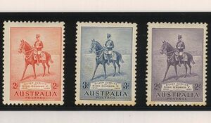 外国切手　AUSTRALIA 1935年 Silver Jubilee 3種 (152-4)　ヒンジ付、シミ有