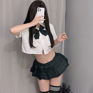 【セール】1円から コスプレ衣装 可愛いランジェリー　少女　学生制服「トップス・Tバック・ミニスカート４点」ベビードール　OR179YA