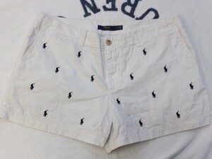 Polo Ralph Lauren ポニー 総柄 ショートパンツ 12 ホワイト 刺繍 ロゴ ハーフパンツ ショーツ ポロ ラルフローレン