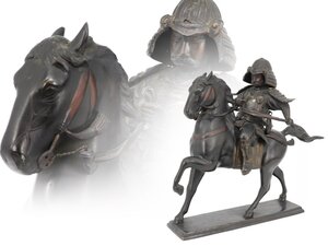 【蔵】 古銅 馬に武将 乗ったり香炉 武士 置物 色絵 銅製 旧家 初だし品 H-S491