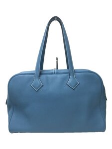 HERMES◆ヴィクトリア35/ボストンバッグ/レザー/BLU