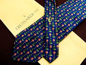 ♪6041D♪状態並品【丸い植物 盆栽 木 柄】トラサルディ【TRUSSARDI】ネクタイ