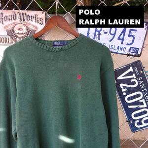 POLO RALPH LAUREN ポロ ラルフ ローレン コットンニット セーター L サイズ ポニー 刺繍 ワンポイント グリーン 緑 10447