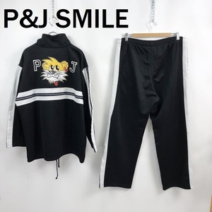 【人気】P&J SMILE 上下セット セットアップ ジャージ 裏起毛 刺繍 ブラック サイズ不明/S5605