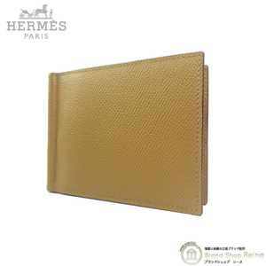 エルメス （HERMES） ポーカー GM マネークリップ ヴォーエプソン ライトブラウン系 U刻 二つ折り 財布（新品同様）中古