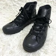 【美品】コンバース オールスター レザー ハイカット ブラック 23.5