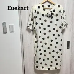 【Euekact】ひざ丈　ワンピース　ホワイト　ドット柄