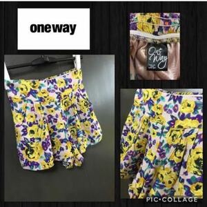 ◆One Way ワンウェイ　キュロットスカート フレア風 花柄 薄手 裏地付き バッグウエストゴム　ギャザー入　両サイドポケット　レディースF