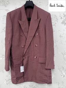 ☆新品未使用☆Paul Smith 麻100％ ロング ダブルジャケット☆エンジカラー☆Lサイズ 肩幅49cm 身幅55㎝ 着丈84㎝ 袖丈60㎝☆定価88,000円