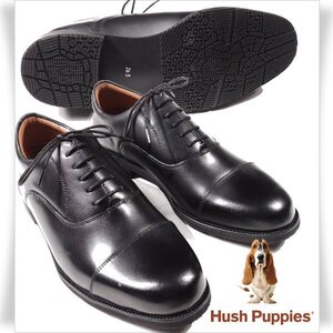 新品1円～★ハッシュパピー Hush Puppies メンズ 牛革レザービジネスシューズ 26.5cm 幅広4E 黒 ブラック ストレートチップ 内羽根◆4691◆