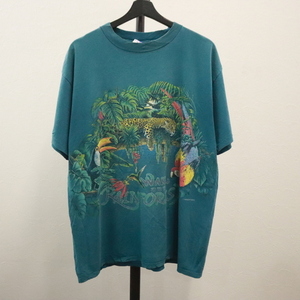 d464 90sビンテージ H.L.MILLER 半袖プリントTシャツ USA製■1990年代製 表記Lサイズ グリーン アニマル アメカジ 古着 古着卸 激安 希少