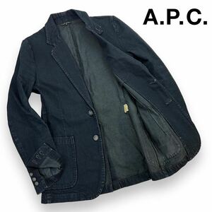 美品 A.P.C アーペーセー 2B デニム テーラードジャケット サイズS 濃紺デニム(色残り85%程) マカオ製 美シルエット やや色褪せ有 A2589