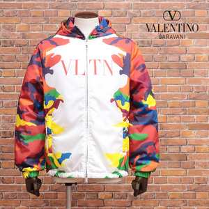 秋冬/VALENTINO/44サイズ/中綿ブルゾン WV3CI3697JB カラフル迷彩柄 ロゴ スポーティー モード イタリア製 新品/白×マルチ/jk139/