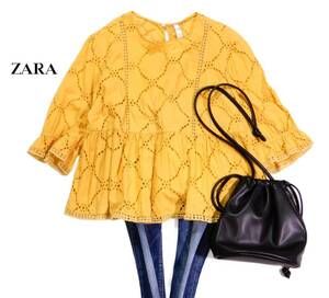 ザラ ZARA TRF 大人可愛い☆キレイ色 カットワーク刺 プルオーバー ブラウス カットソー M