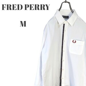 FRED PERRY フレッドペリー 長袖シャツ 刺繍ロゴ入り胸ポケット ホワイト 裏チェック メンズ Mサイズ