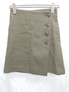 ◇ Spick & Span スピック ウール混 シンプル ミニ ラップ巻き スカート サイズMS カーキ レディース P