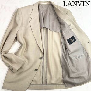 【ほぼ未使用】幻の美色ホワイトモカ★稀少L!! LANVIN ランバン【光沢感を羽織る】最高級 立体ツイード ヘリンボーン テーラードジャケット