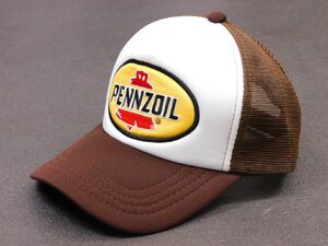 ◆送料\450◆【PENNZOIL・ペンズオイル】※《 メッシュキャップ ／ ブラウン×ホワイト》　刺繍　企業柄　アメカジ