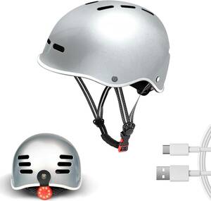 HaDec自転車ヘルメット 超高輝度LEDテールライト 4つの点灯モード グレー Type-C充電 CPSC規格＆CE規格認証済み 大人用ロードバイクABS素材