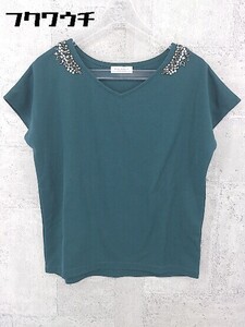 ◇ BEAUTY & YOUTH UNITED ARROWS ラインストーン 半袖 Vネック Tシャツ カットソー サイズ グリーン系 レディース