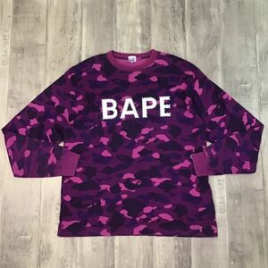 ★XL★ スワロフスキー 長袖 Tシャツ a bathing ape BAPE swarovski purple camo ラインストーン エイプ ベイプ アベイシングエイプ 3t63